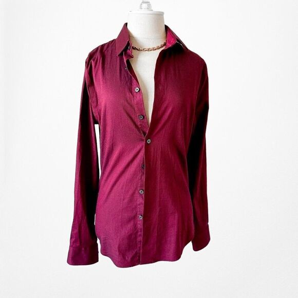 Express Burgundy Red Button Down Shirt Blouse Size S - Picture 3 of 6